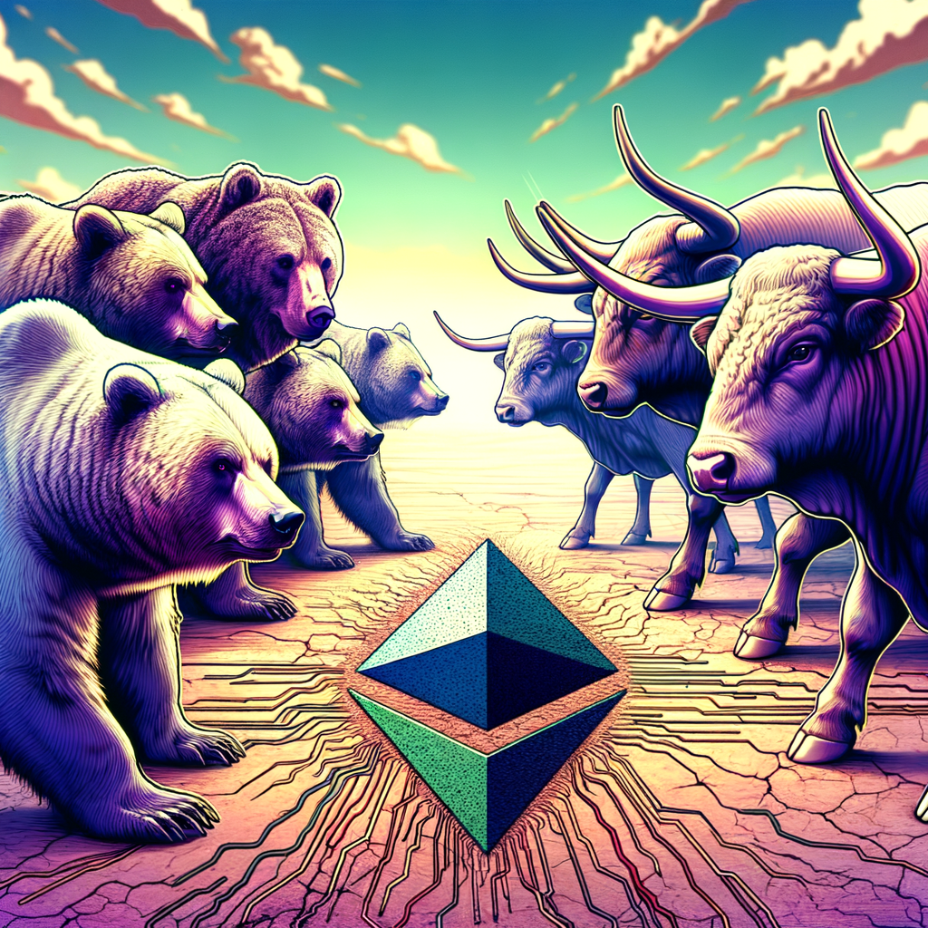 a fight bears vs bulls and a Ethereum logo in middle --r3