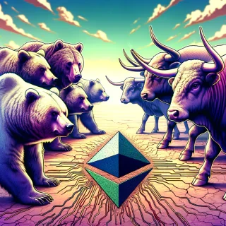 a fight bears vs bulls and a Ethereum logo in middle --r3